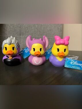 Disney Yellow Duck Trio with Pink and Purple Costumes